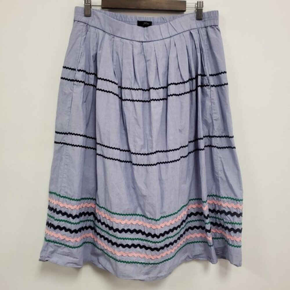 J. Crew Factory Light Blue Midi Skirt with Pink, Green & Black Trim